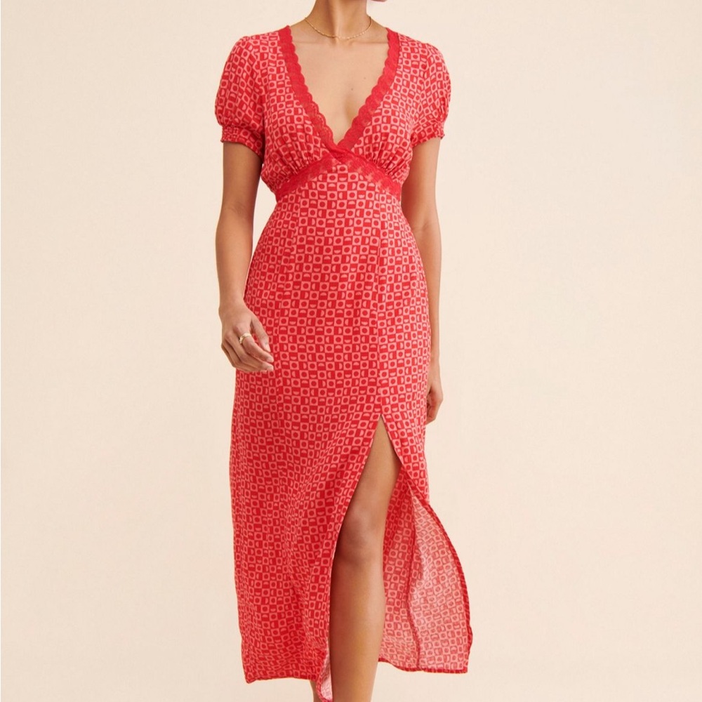 Free People Red and Pink Geometric Maxi Dress Size Medium